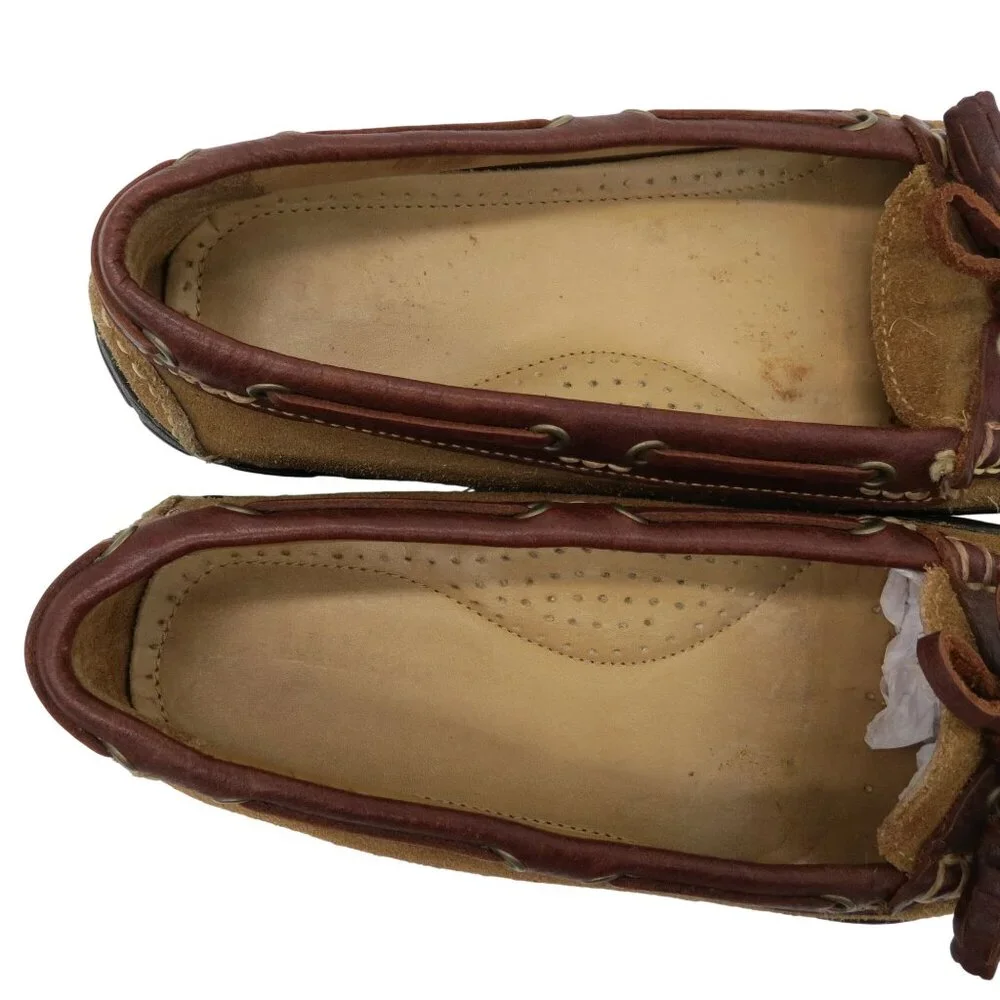 L.L. BEAN Women's Tan Suede Driving Loafers Size 7.5M Moccasins Tassels
